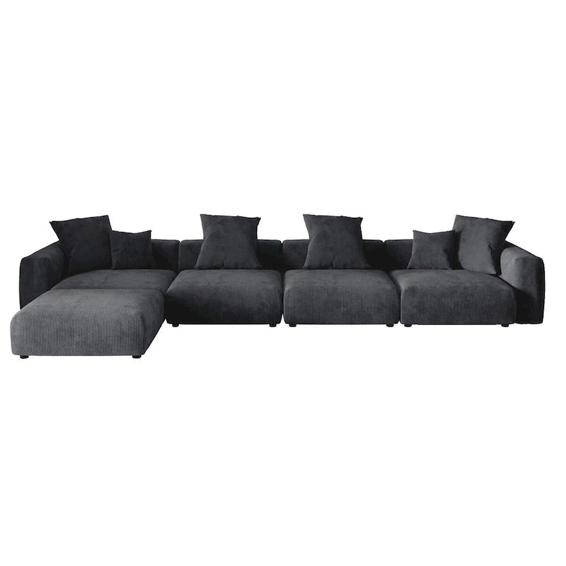 L-Shaped Couch Corduroy Sofa 5-seat Modular Large Sectional Couch with Ottoman for Living Room