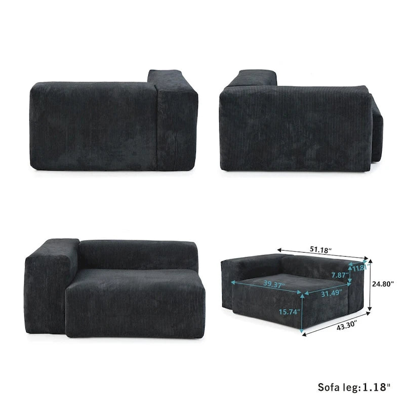 L-Shaped Couch Corduroy Sofa 5-seat Modular Large Sectional Couch with Ottoman for Living Room