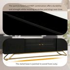 TV Stand with Fluted Glass,Entertainment Center for TVs Up to 70,Faux Marble Top TV Console Table with Gold Frame Base