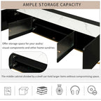 TV Stand with Fluted Glass,Entertainment Center for TVs Up to 70,Faux Marble Top TV Console Table with Gold Frame Base