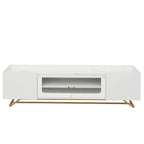 TV Stand with Fluted Glass,Entertainment Center for TVs Up to 70,Faux Marble Top TV Console Table with Gold Frame Base
