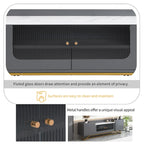 TV Stand with Fluted Glass,Entertainment Center for TVs Up to 70,Faux Marble Top TV Console Table with Gold Frame Base