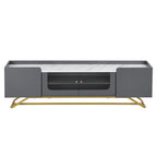 TV Stand with Fluted Glass,Entertainment Center for TVs Up to 70,Faux Marble Top TV Console Table with Gold Frame Base
