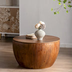 31.50Vintage Style Bucket Shaped Coffee Table with storage function, for Office, Dining Room and Living Room, Brown