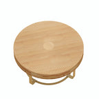 Modern Round Coffee Table with Wooden Carving Pattern and Metal Legs