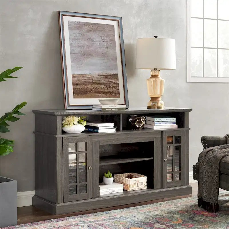 58 Wood TV Stand with Storage Space and Cable Management Cutouts