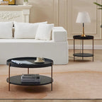 Set of 2 Modern 2 Tier Round Nesting Storage Coffee Table Set for Living Room