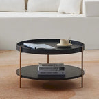 Set of 2 Modern 2 Tier Round Nesting Storage Coffee Table Set for Living Room