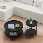 Set of 2 Modern 2 Tier Round Nesting Storage Coffee Table Set for Living Room