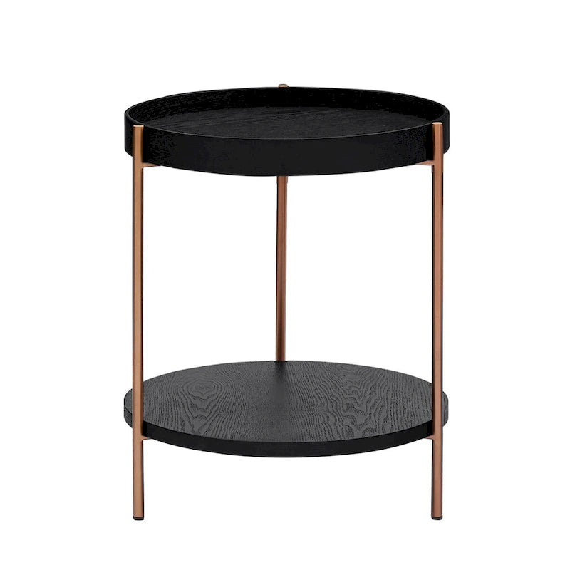 Set of 2 Modern 2 Tier Round Nesting Storage Coffee Table Set for Living Room
