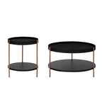 Set of 2 Modern 2 Tier Round Nesting Storage Coffee Table Set for Living Room