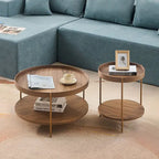 Set of 2 Modern 2 Tier Round Nesting Storage Coffee Table Set for Living Room