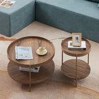 Set of 2 Modern 2 Tier Round Nesting Storage Coffee Table Set for Living Room