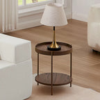 Set of 2 Modern 2 Tier Round Nesting Storage Coffee Table Set for Living Room