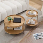 Set of 2 Modern 2 Tier Round Nesting Storage Coffee Table Set for Living Room