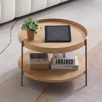 Set of 2 Modern 2 Tier Round Nesting Storage Coffee Table Set for Living Room