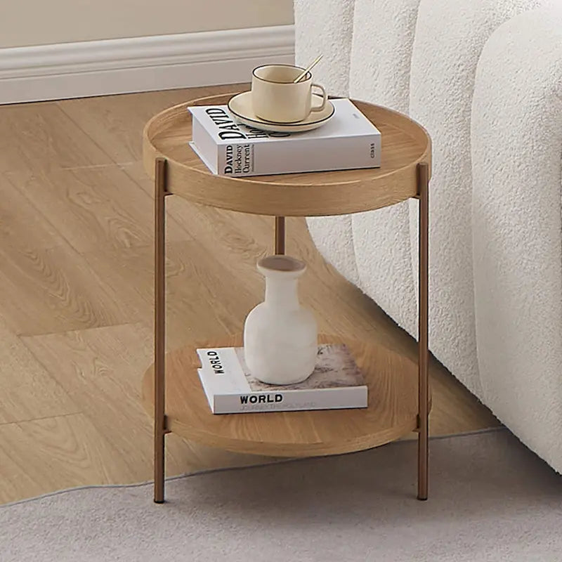 Set of 2 Modern 2 Tier Round Nesting Storage Coffee Table Set for Living Room