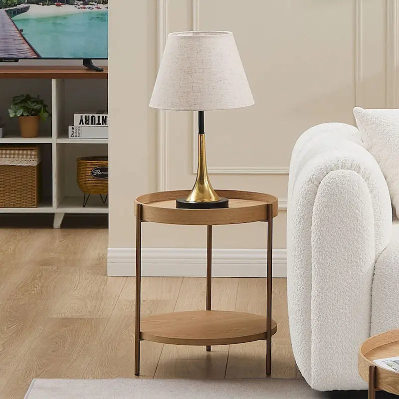 Set of 2 Modern 2 Tier Round Nesting Storage Coffee Table Set for Living Room