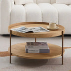 Set of 2 Modern 2 Tier Round Nesting Storage Coffee Table Set for Living Room