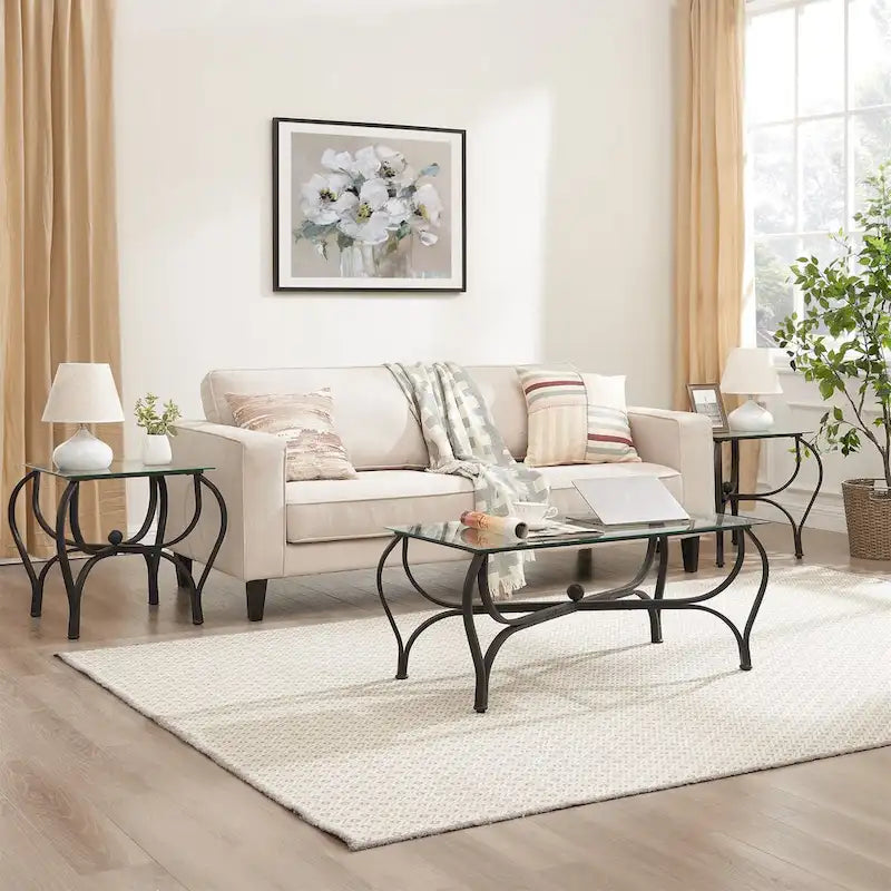 Tempered Glass Surface 3-Piece Coffee Table Set
