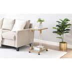 Grondin Modern Contemporary C-Shaped Side Table Snack Table with Tempered Glass, Steel and Acrylic Frame, Lockable Casters