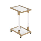 Grondin Modern Contemporary C-Shaped Side Table Snack Table with Tempered Glass, Steel and Acrylic Frame, Lockable Casters