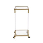 Grondin Modern Contemporary C-Shaped Side Table Snack Table with Tempered Glass, Steel and Acrylic Frame, Lockable Casters