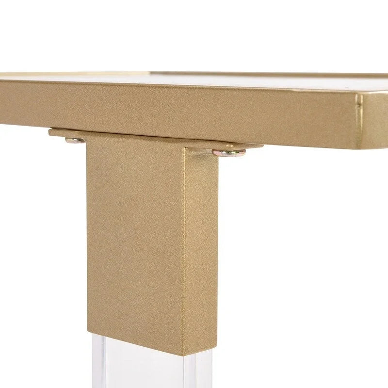 Grondin Modern Contemporary C-Shaped Side Table Snack Table with Tempered Glass, Steel and Acrylic Frame, Lockable Casters