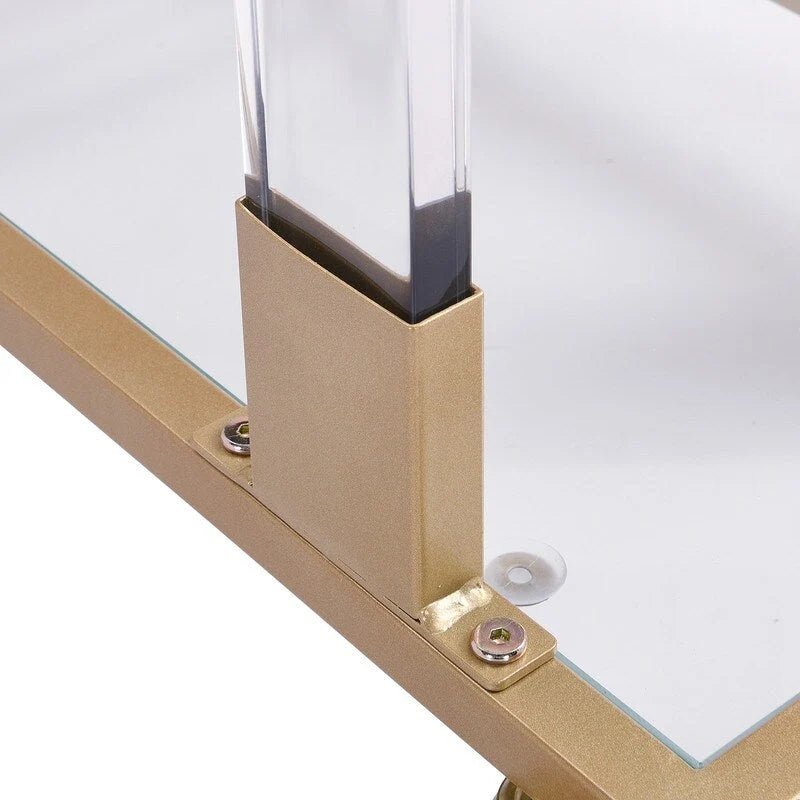 Grondin Modern Contemporary C-Shaped Side Table Snack Table with Tempered Glass, Steel and Acrylic Frame, Lockable Casters