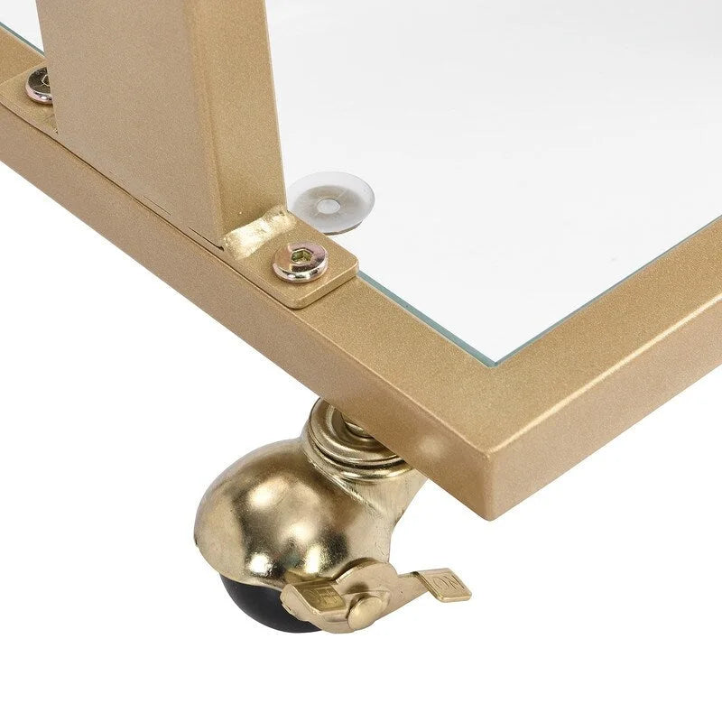 Grondin Modern Contemporary C-Shaped Side Table Snack Table with Tempered Glass, Steel and Acrylic Frame, Lockable Casters