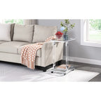 Grondin Modern Contemporary C-Shaped Side Table Snack Table with Tempered Glass, Steel and Acrylic Frame, Lockable Casters