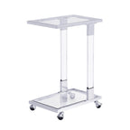 Grondin Modern Contemporary C-Shaped Side Table Snack Table with Tempered Glass, Steel and Acrylic Frame, Lockable Casters