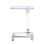Grondin Modern Contemporary C-Shaped Side Table Snack Table with Tempered Glass, Steel and Acrylic Frame, Lockable Casters