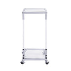 Grondin Modern Contemporary C-Shaped Side Table Snack Table with Tempered Glass, Steel and Acrylic Frame, Lockable Casters