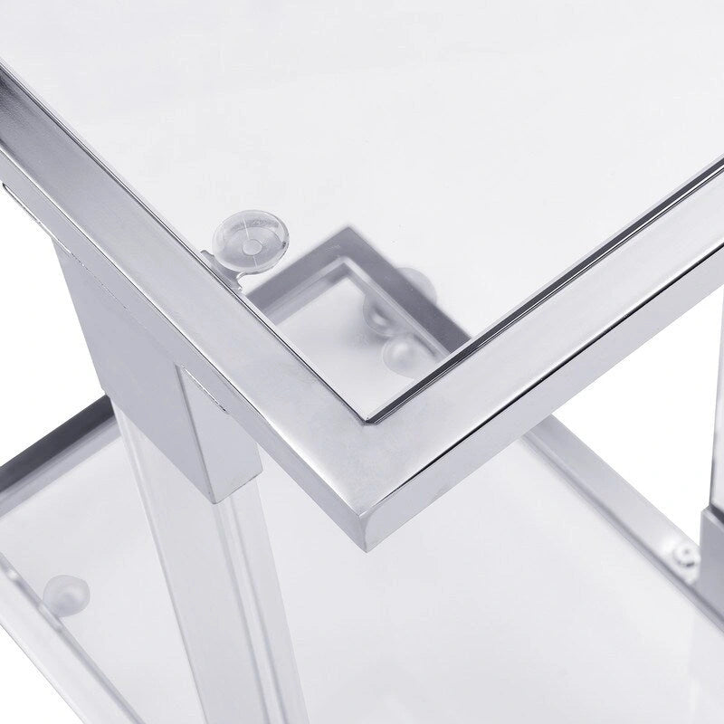 Grondin Modern Contemporary C-Shaped Side Table Snack Table with Tempered Glass, Steel and Acrylic Frame, Lockable Casters