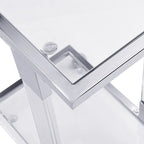 Grondin Modern Contemporary C-Shaped Side Table Snack Table with Tempered Glass, Steel and Acrylic Frame, Lockable Casters