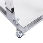 Grondin Modern Contemporary C-Shaped Side Table Snack Table with Tempered Glass, Steel and Acrylic Frame, Lockable Casters