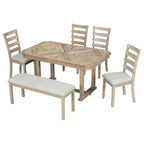 6-Piece Rubber Wood Dining Table Set with Beautiful Wood Grain Pattern Tabletop
