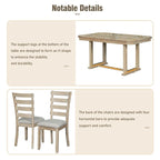 6-Piece Rubber Wood Dining Table Set with Beautiful Wood Grain Pattern Tabletop