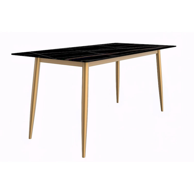 Zayle Dining Table with a 71 Rectangular Top and Gold Steel Base