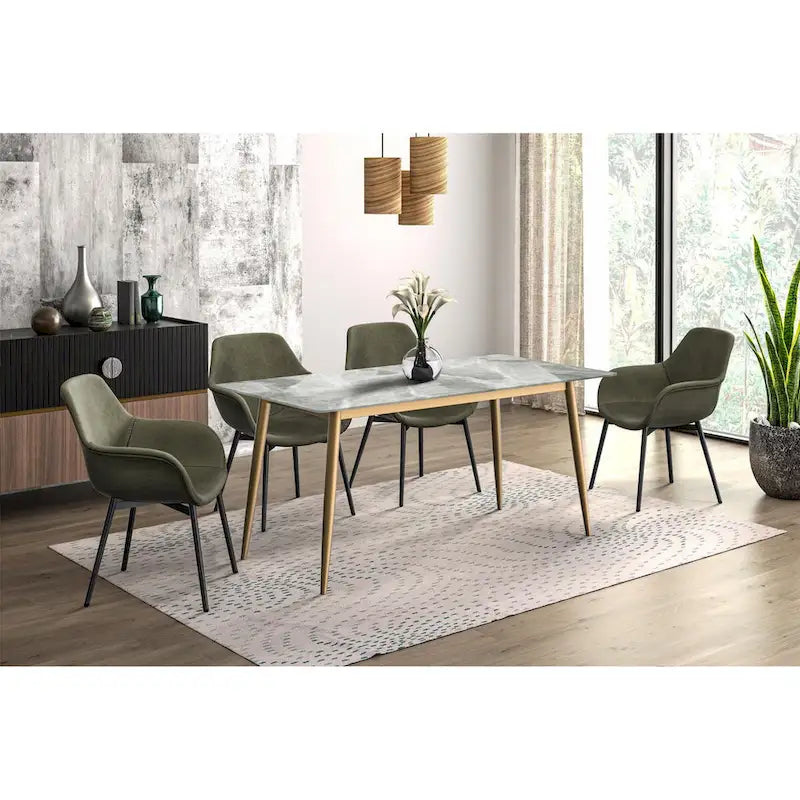 Zayle Dining Table with a 71 Rectangular Top and Gold Steel Base
