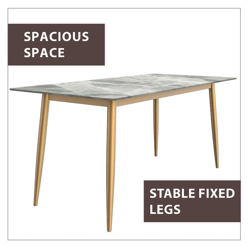 Zayle Dining Table with a 71 Rectangular Top and Gold Steel Base