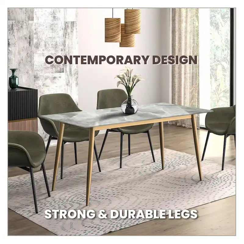 Zayle Dining Table with a 71 Rectangular Top and Gold Steel Base