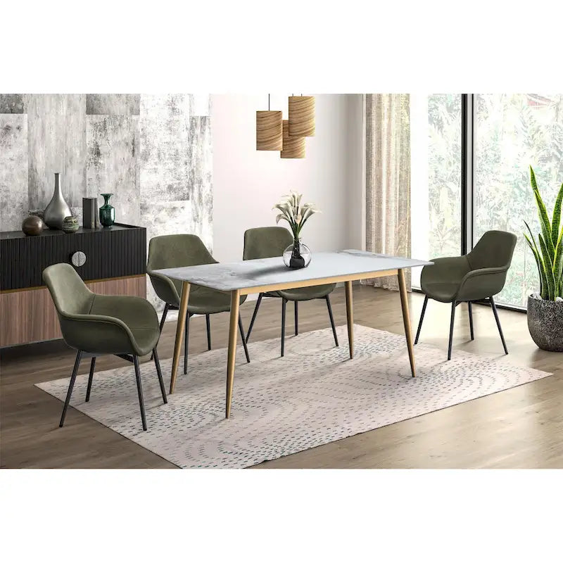 Zayle Dining Table with a 71 Rectangular Top and Gold Steel Base