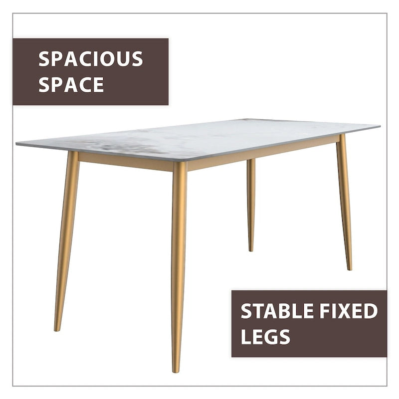 Zayle Dining Table with a 71 Rectangular Top and Gold Steel Base