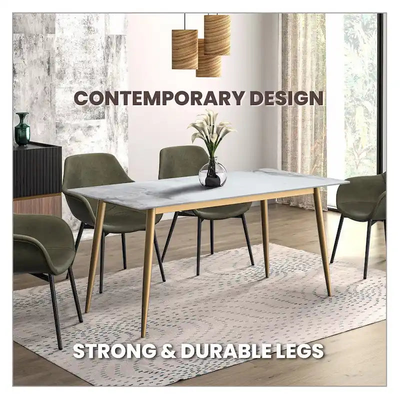Zayle Dining Table with a 71 Rectangular Top and Gold Steel Base