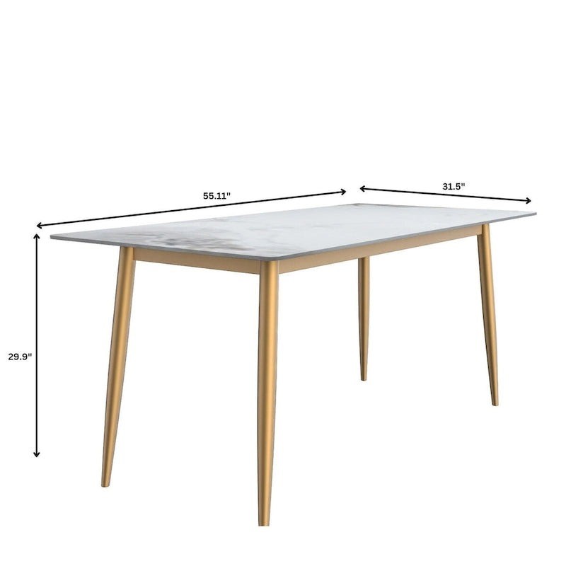 Zayle Dining Table with a 71 Rectangular Top and Gold Steel Base