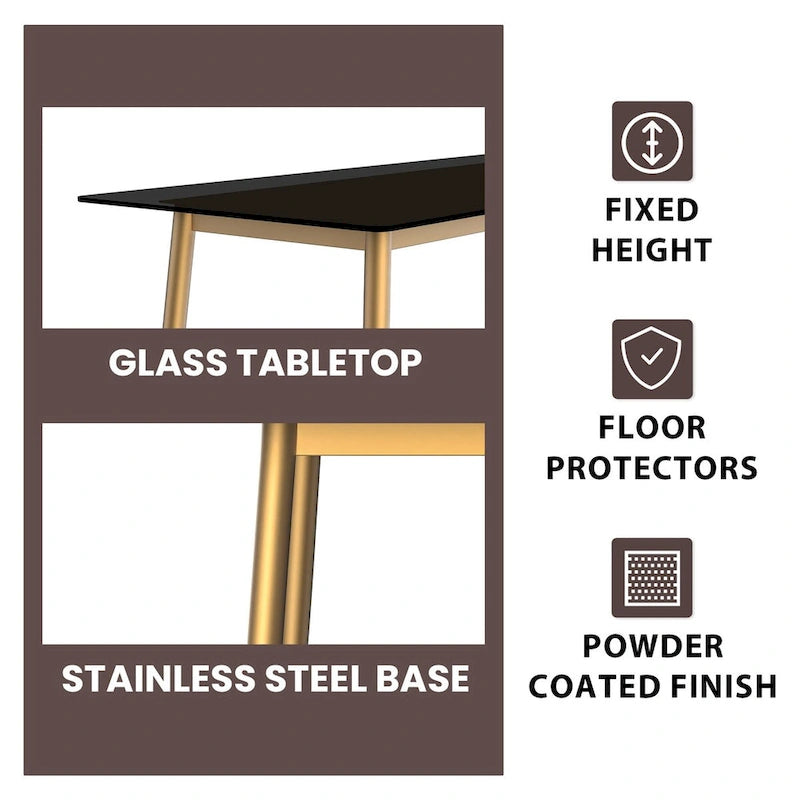 Zayle Dining Table with a 71 Rectangular Top and Gold Steel Base