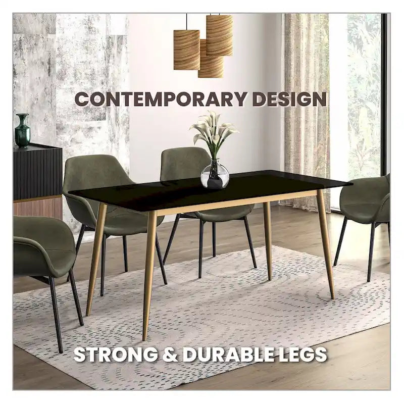 Zayle Dining Table with a 71 Rectangular Top and Gold Steel Base