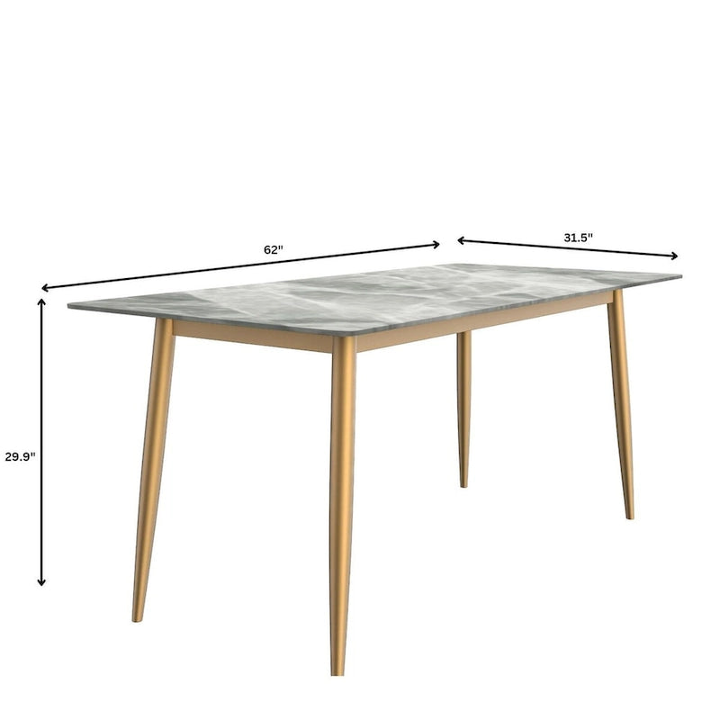 Zayle Dining Table with a 71 Rectangular Top and Gold Steel Base